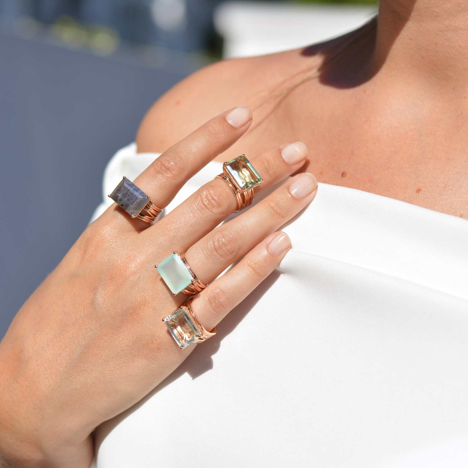 Gold vermeil cocktail ring, Labradorite, gemstone, geometric, unique British design 2
