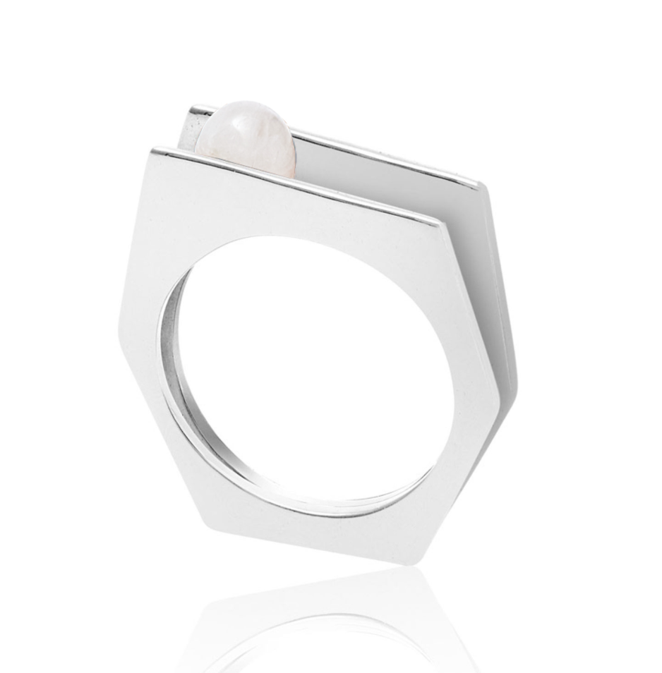 Silver Ring White Pearl Alvaro, Silver Minimalist Rings, Pearl Rings Silver, Sterling Silver Rings