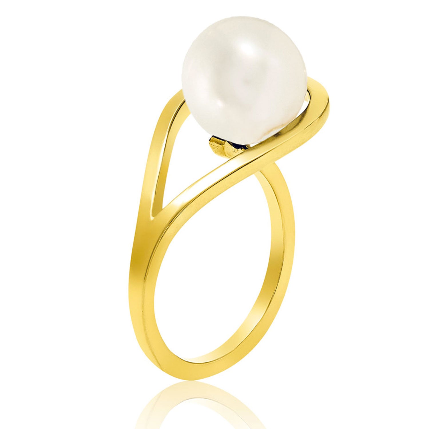 Gold Vermeil ring, white freshwater pearl, geometric, unique British design