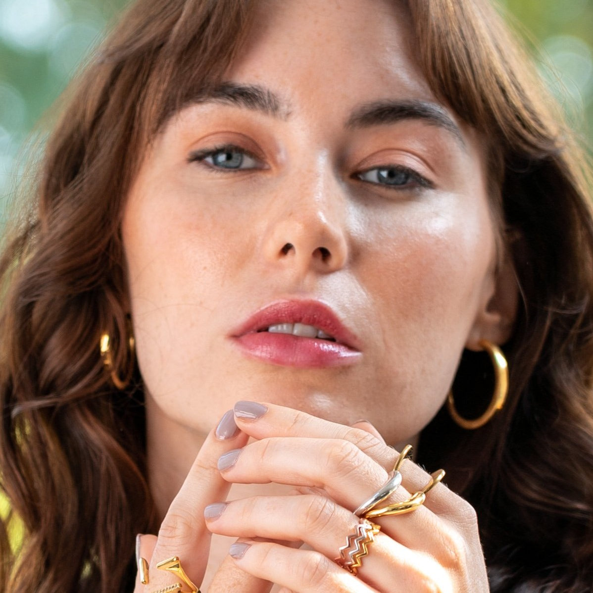 handmade gold hoops earring, ethical british designer jewellery, neola design
front view
