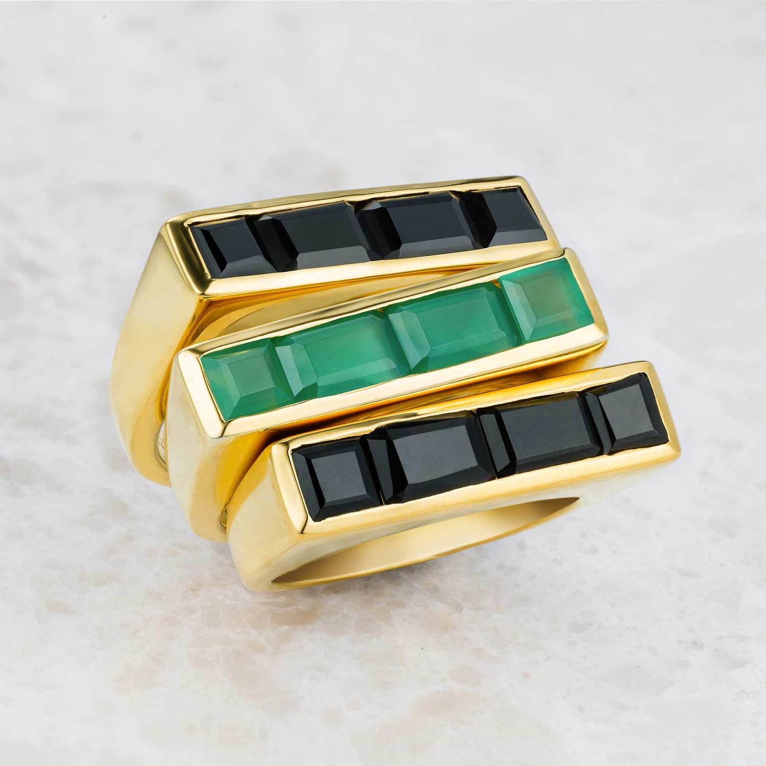 Gold Stacking Ring with Black Onyx