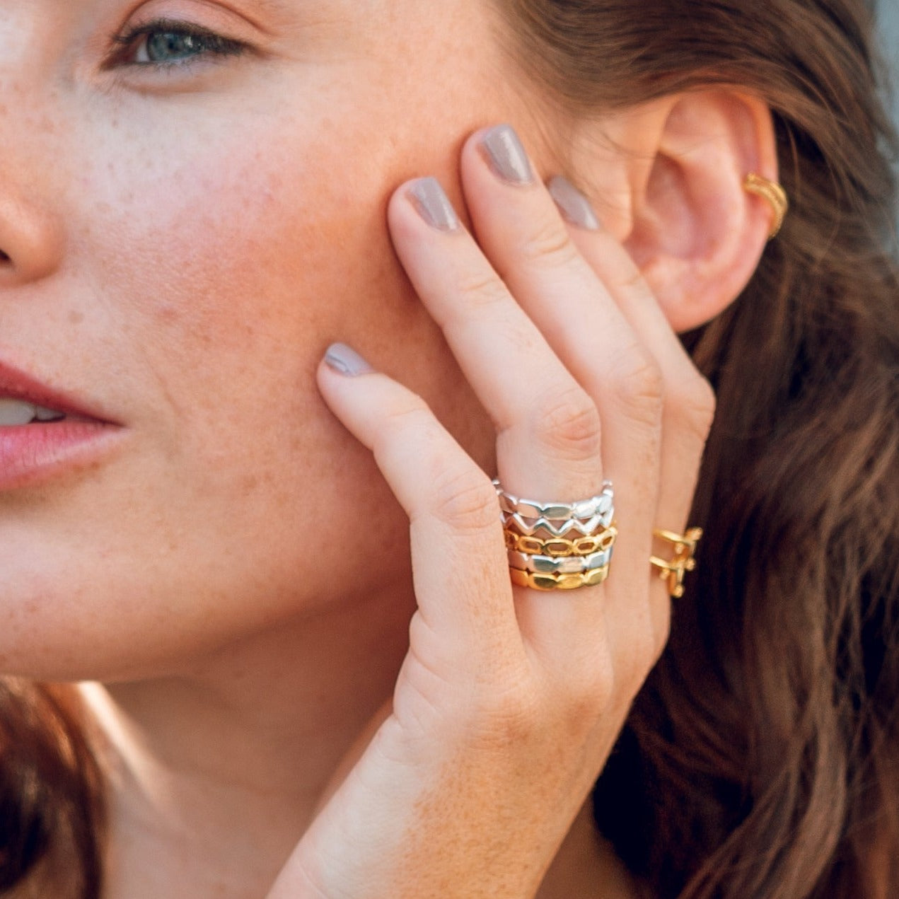 gold, ring, geometric, stacking, modern, neola design