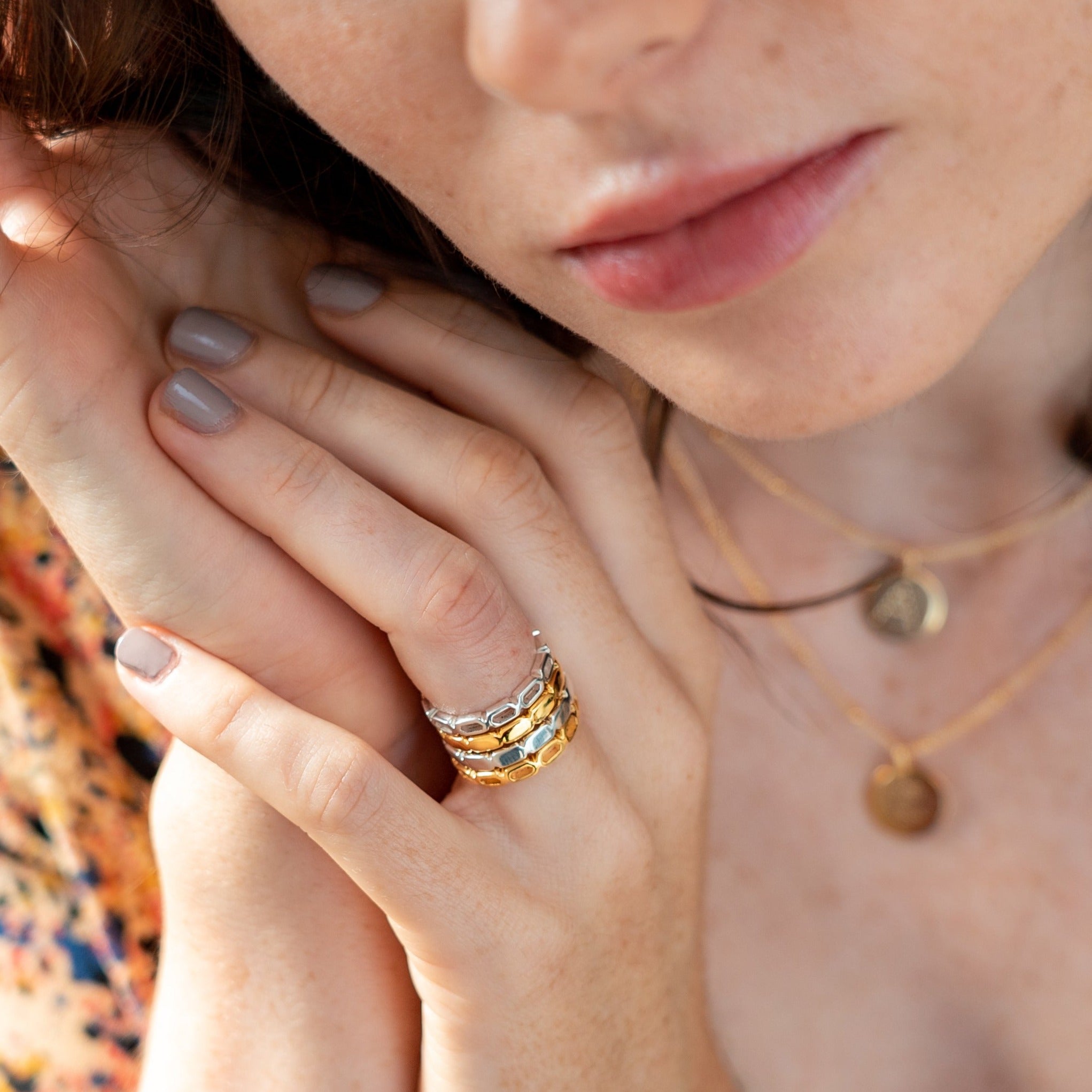 gold, ring, geometric, stacking, modern, neola design