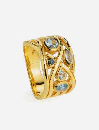 Gold Liana Cocktail Ring Blue Gemstones