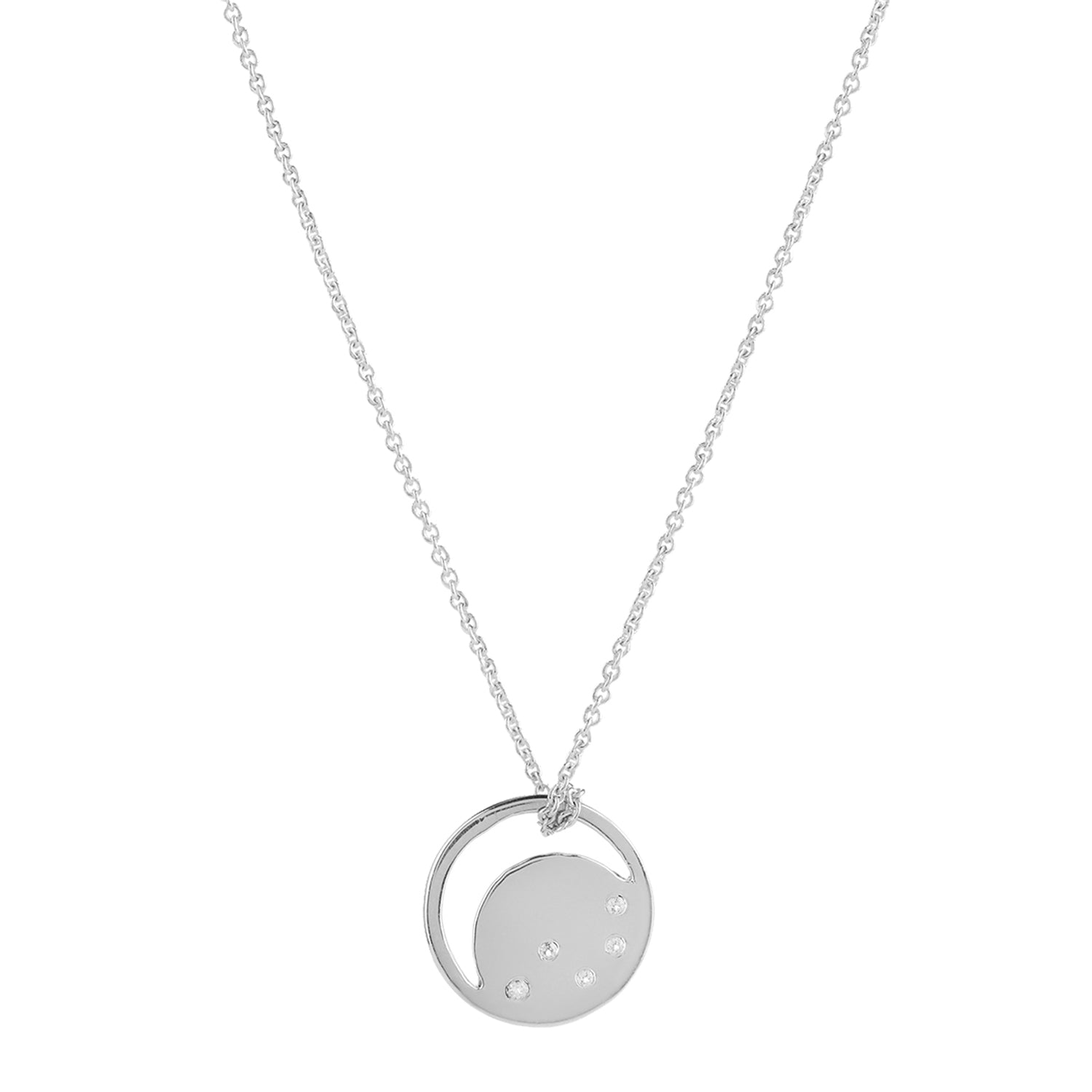 Silver eclipse necklace, white topaz, unique British design