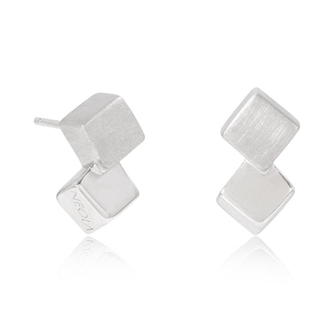 silver cube earrings, unique British design, geometric