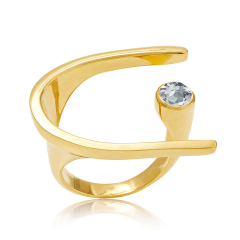 Lunaria Gold Cocktail Ring with Blue Topaz