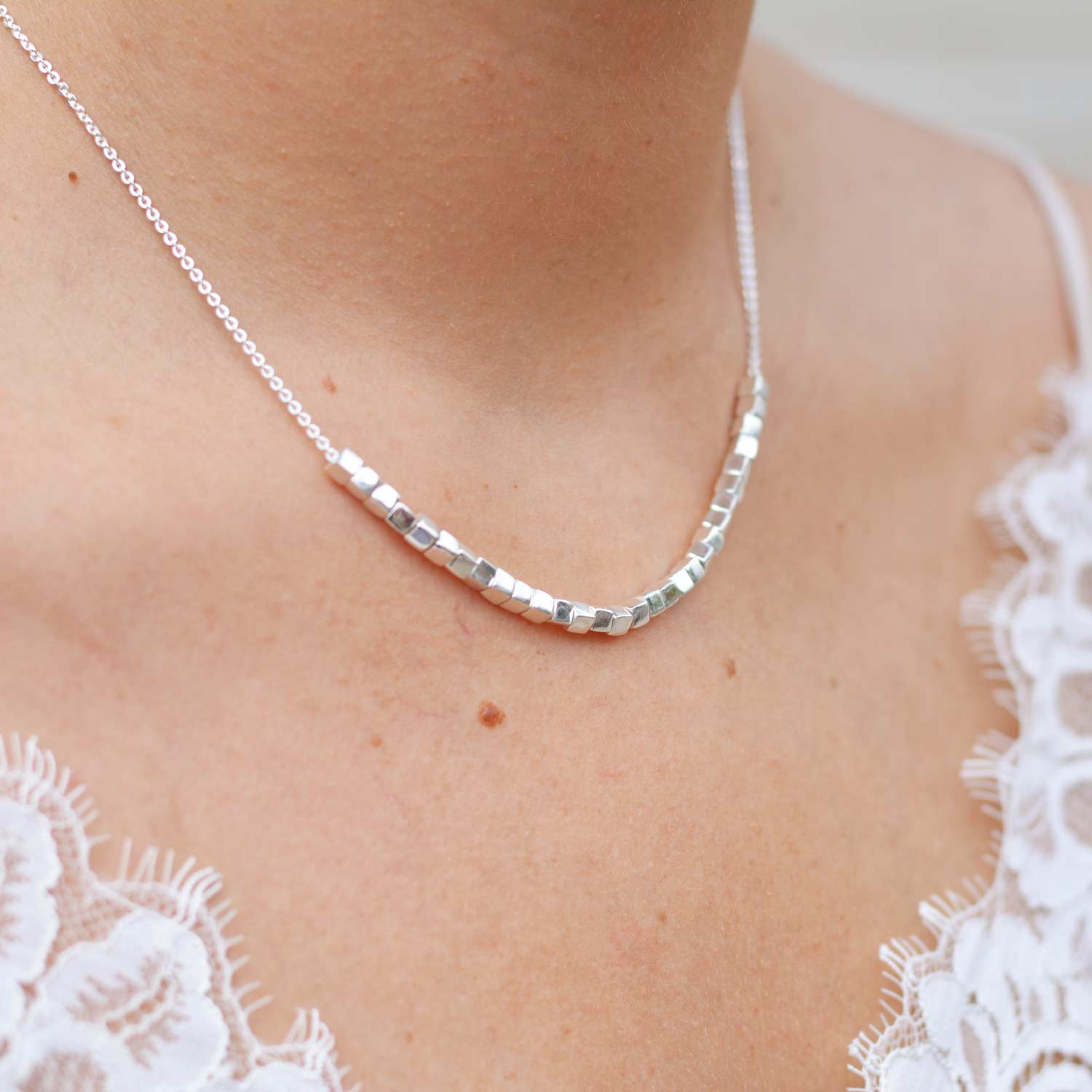 Silver cubed Necklace, geometric, unique British design, minimalist