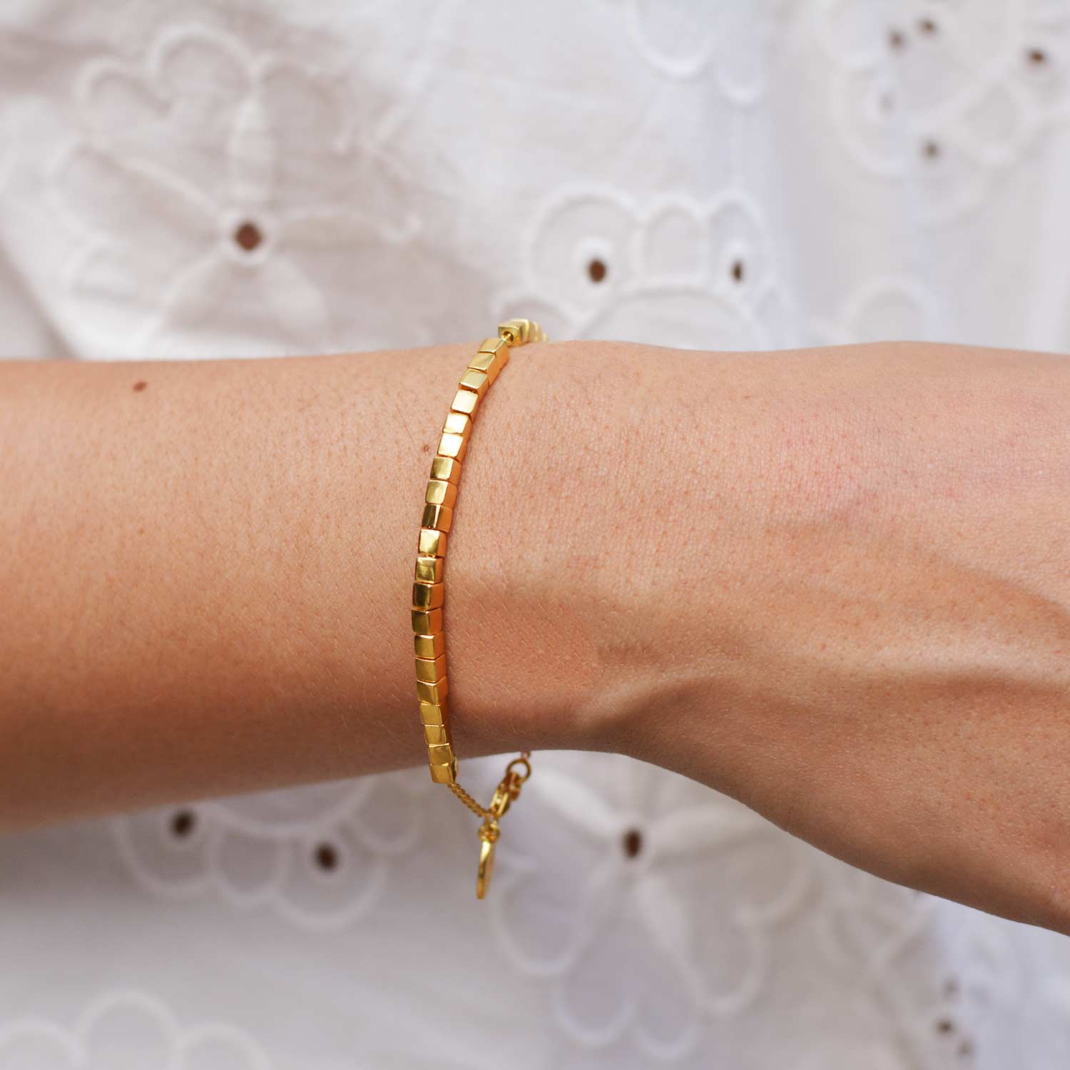 Gold Bracelet with Geometric Cubes, minimalist, unique design