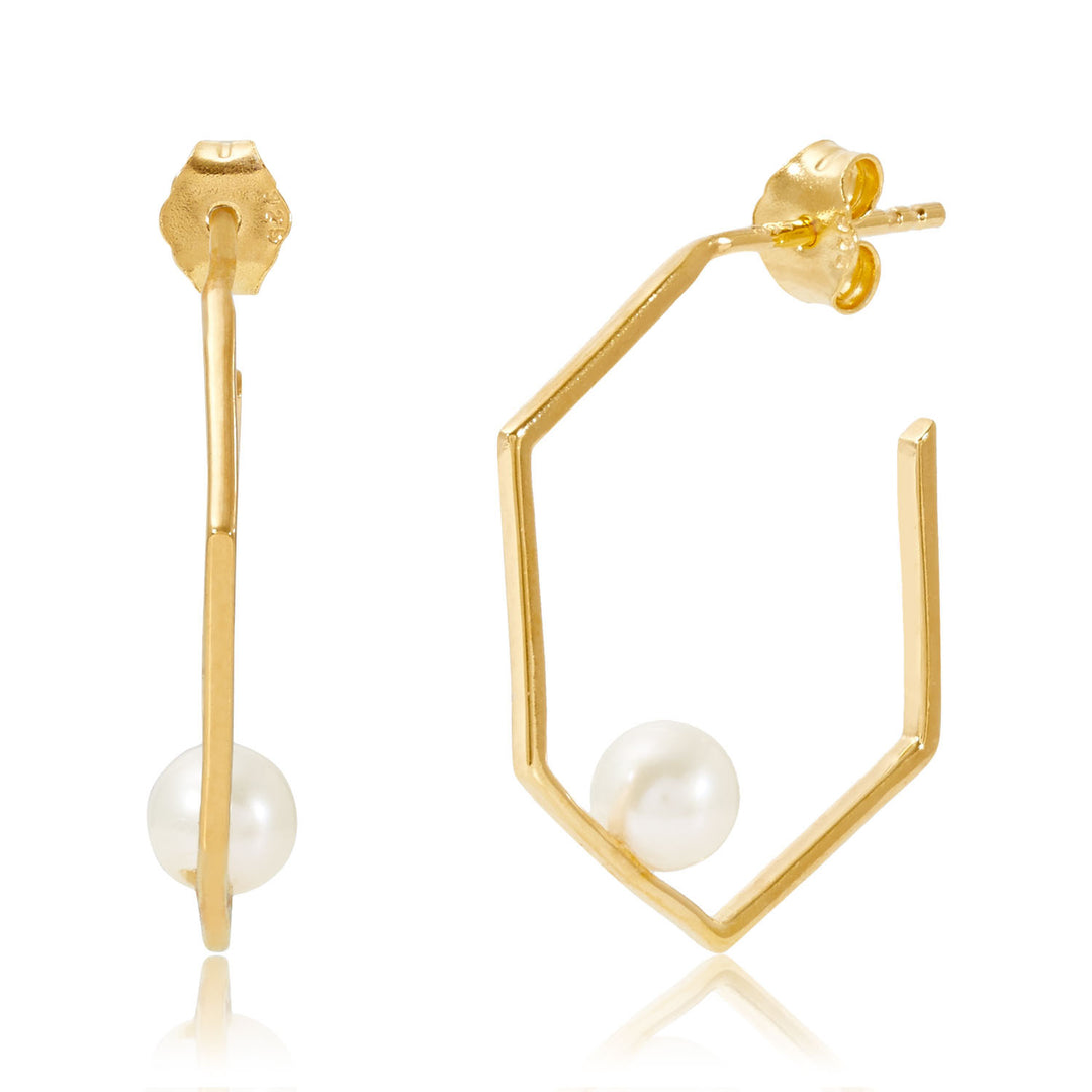 Minerva Gold Earrings with White Pearl