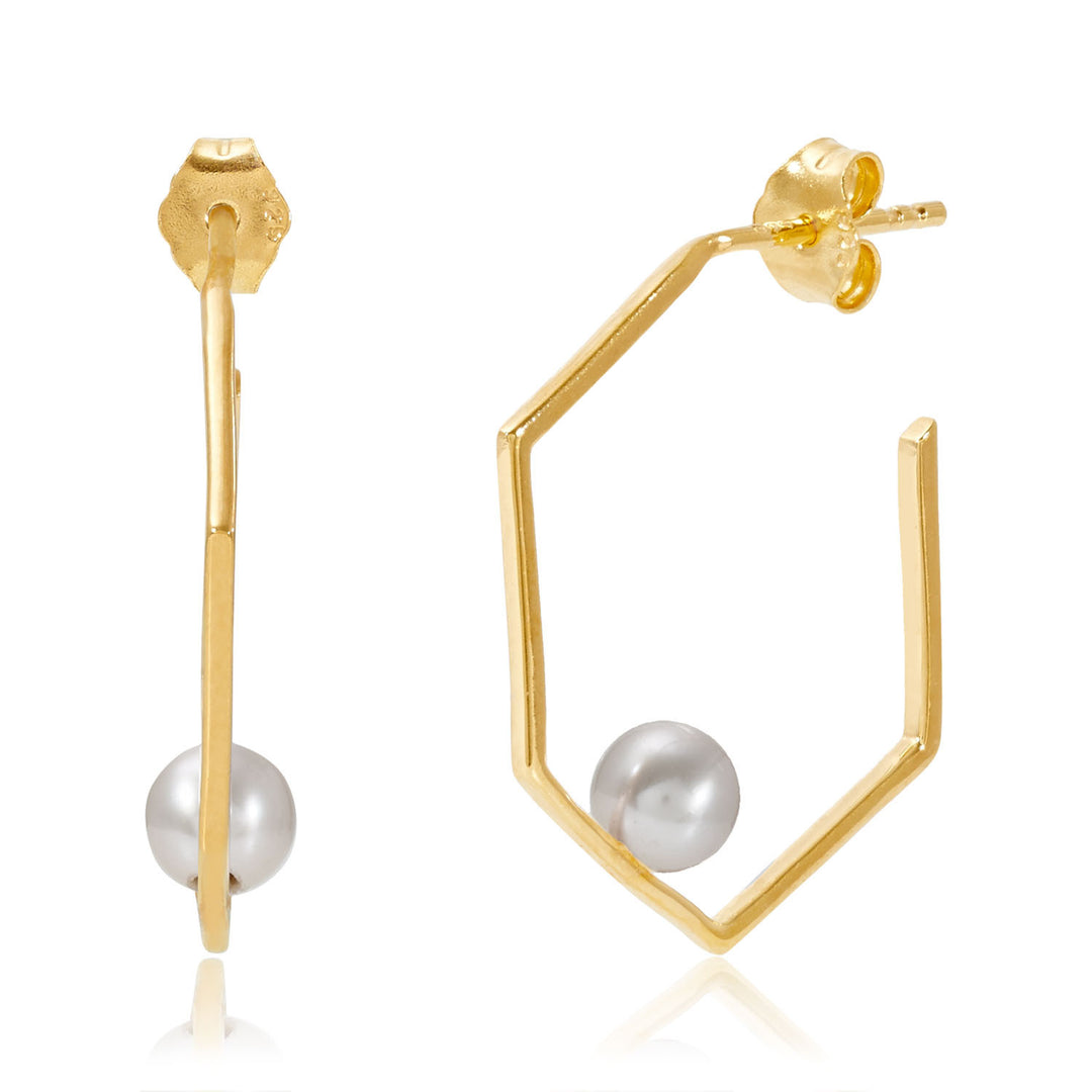 Minerva Gold Earrings with Grey Pearl