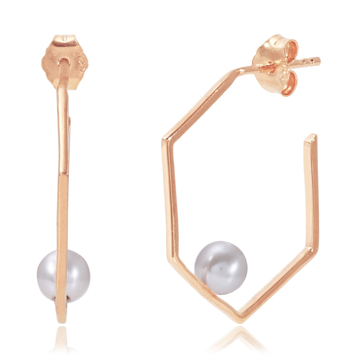 Minerva Rose Gold Earrings with Grey Pearl
