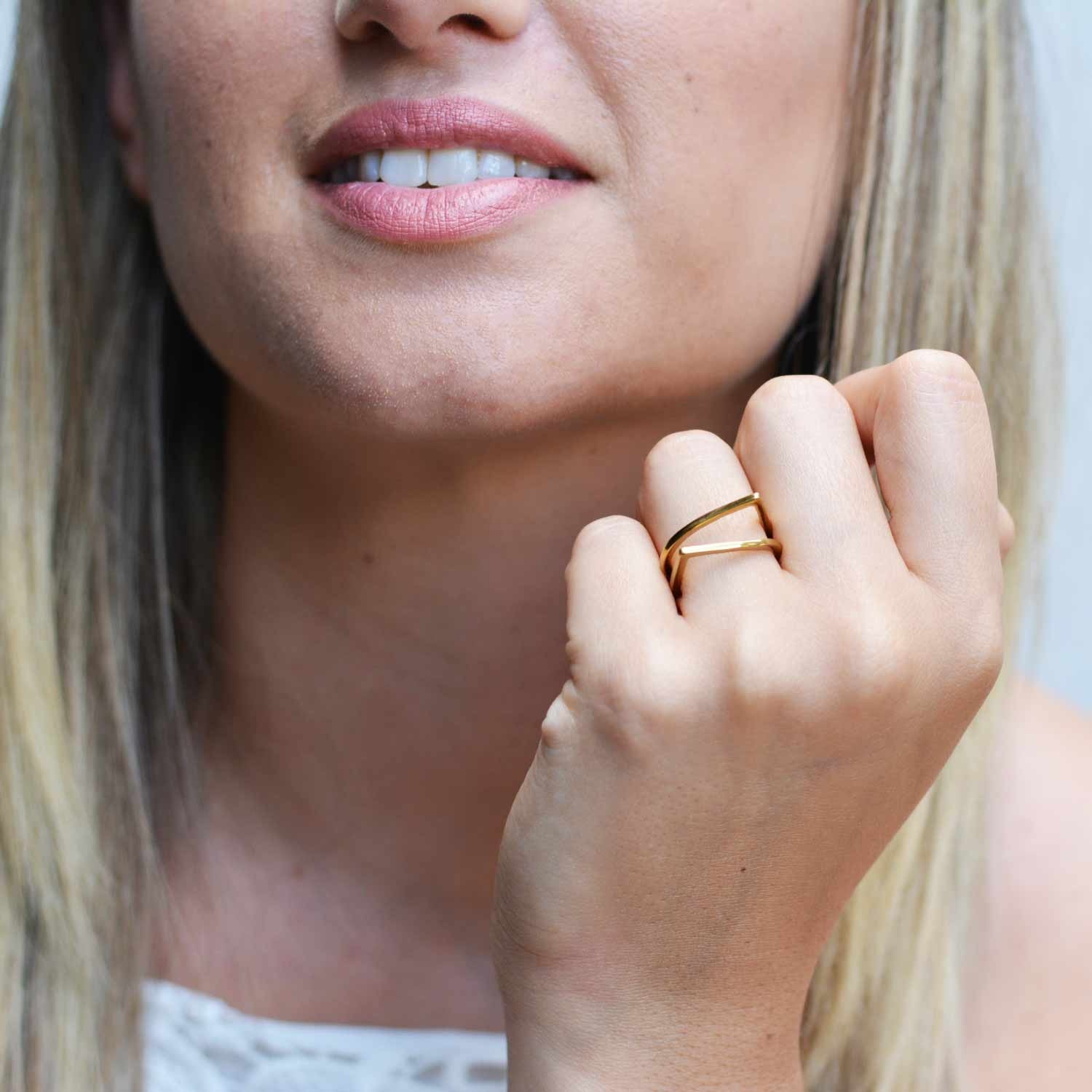 Gold vermeil sculptured ring, minimalist, unique British design
