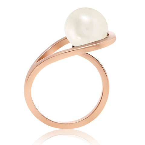 Silver ring, white pearl, geometric, unique British design