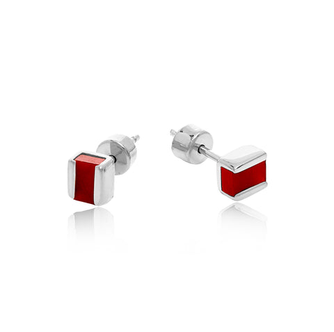 SILVER RED ONYX CUBO STUDS