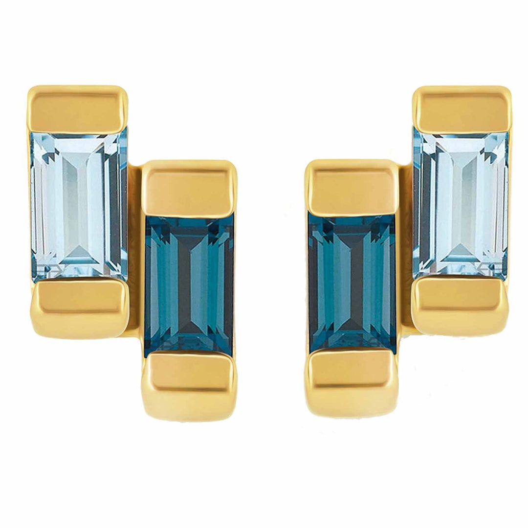 18ct gold vermeil set in sterling silver. Anais studs with london and blue topaz. Fine British jewellery ethically handmade
