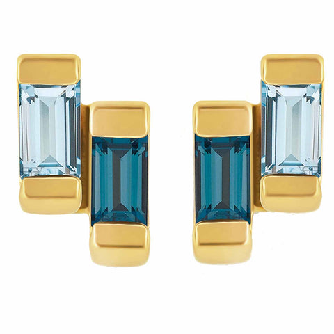 18ct gold vermeil set in sterling silver. Anais studs with london and blue topaz. Fine British jewellery ethically handmade