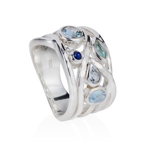 Silver Cocktail Ring Liana Blue Gemstones