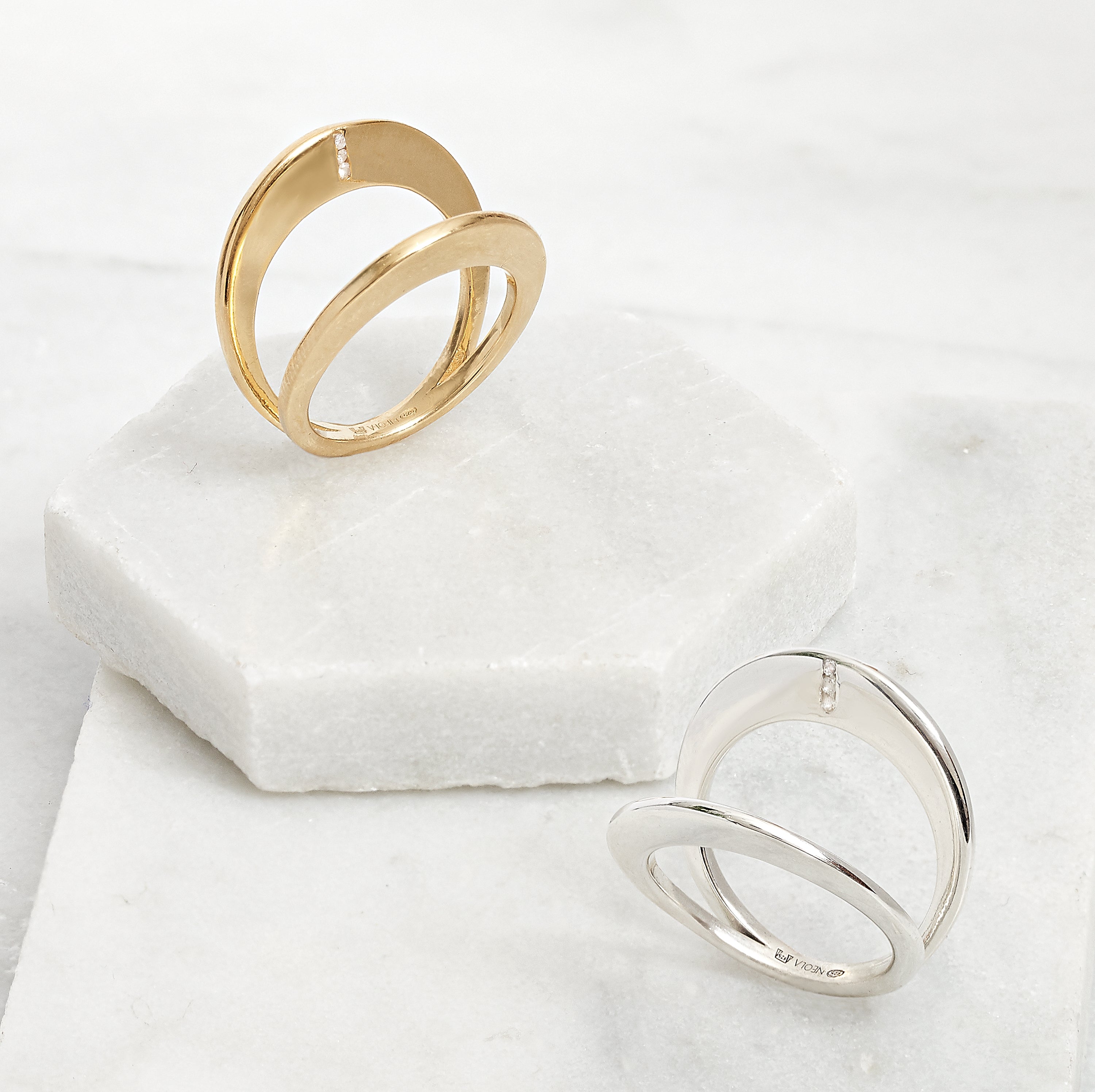 gold ring, silver ring, vermeil, gemstones, sculptured, neola design