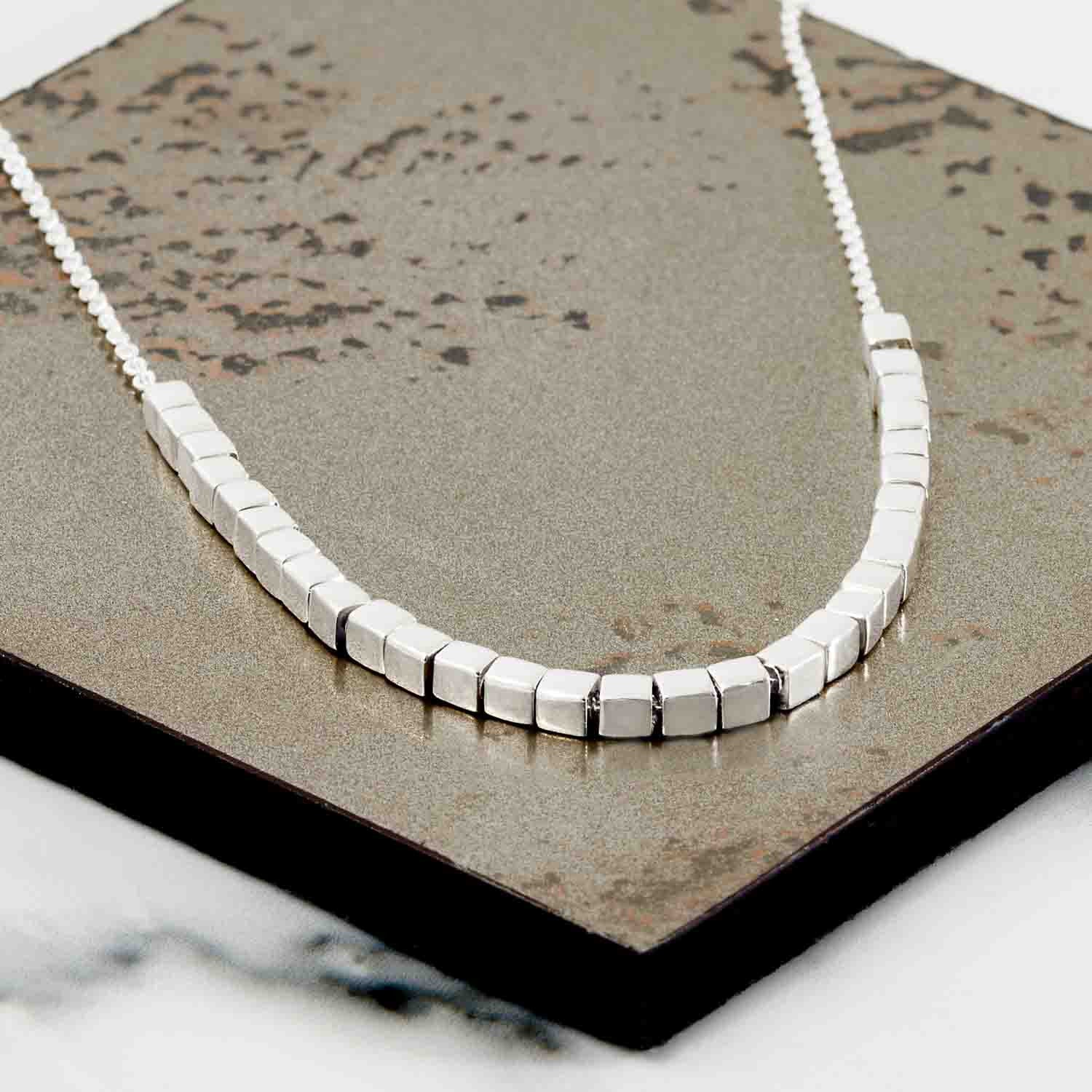 Silver Necklace, geometric cubes, unique British design