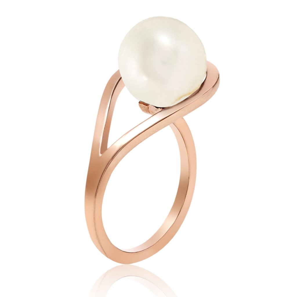 Silver ring, white pearl, geometric, unique British design, sustainable