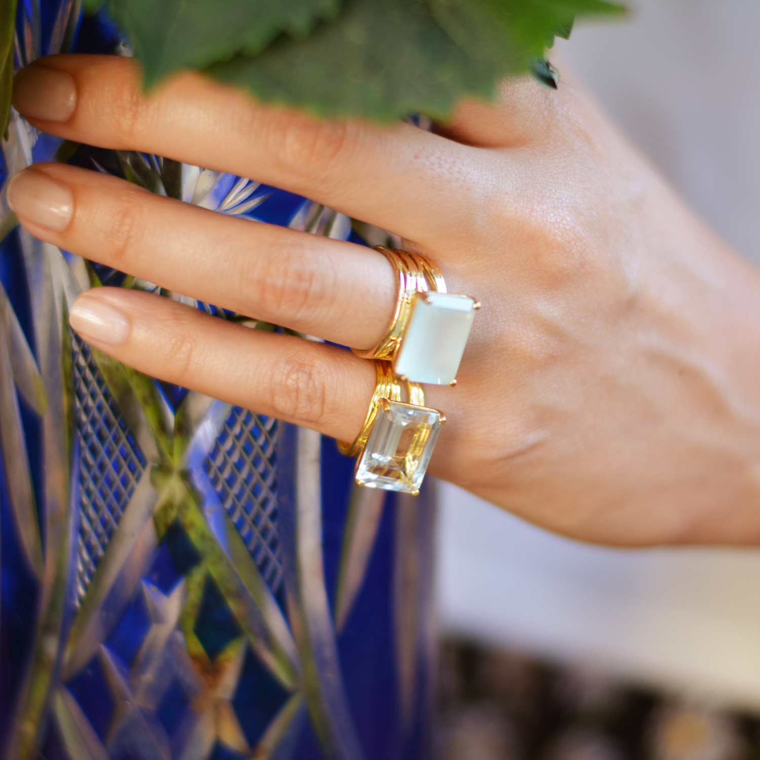 Gold vermeil cocktail ring, Aqua Chalcedony, gemstone, geometric, minimalist, unique British design