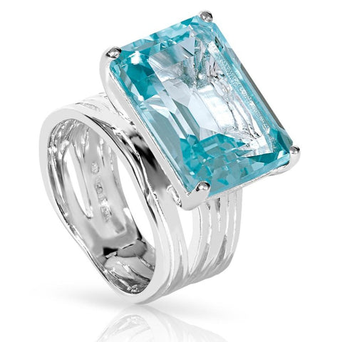 Silver Cocktail Ring Blue Topaz Pietra