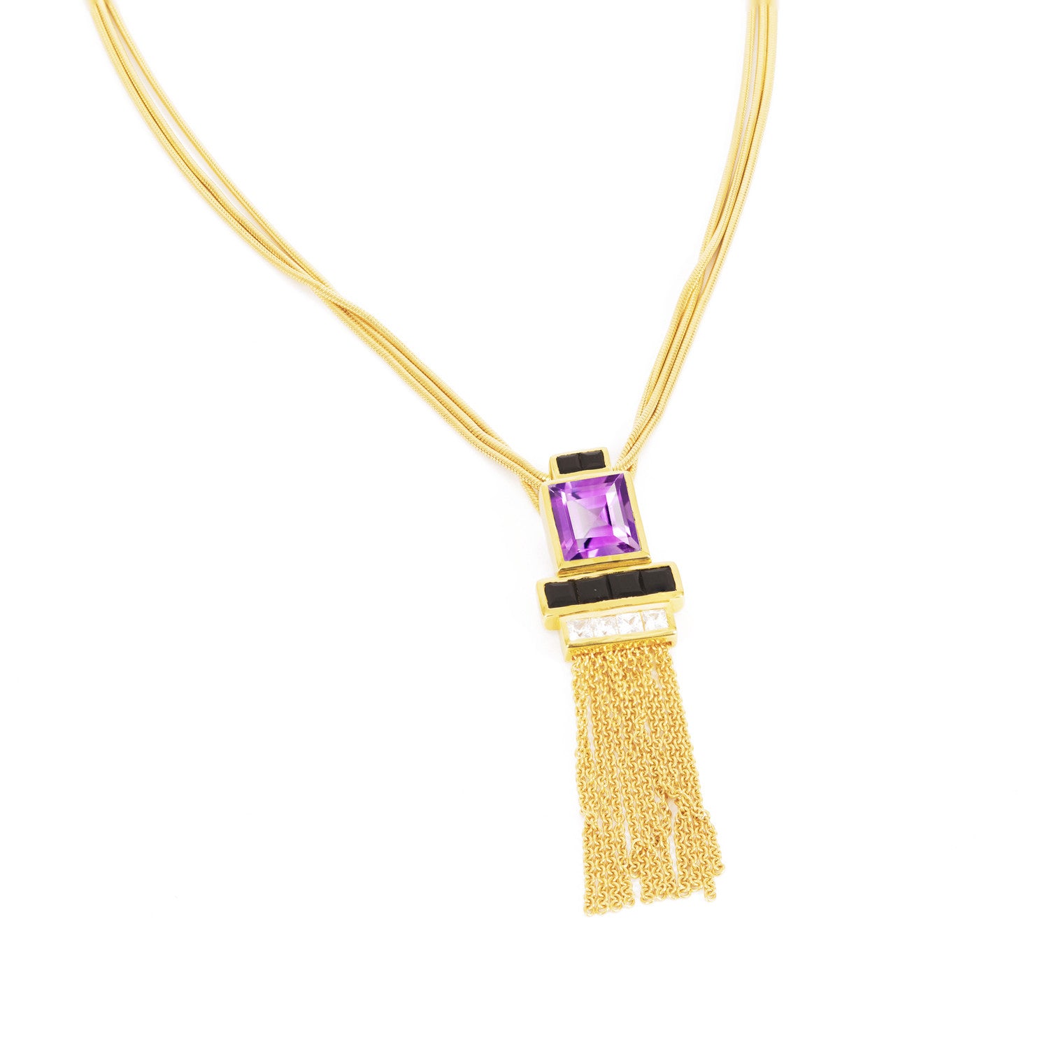 Gold Vermeil Necklace, Purple Amethyst, Black Onyx, unique British design, minimalist