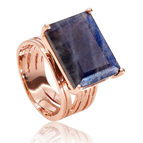Rose Gold Cocktail Ring Blue Gemstones Liana