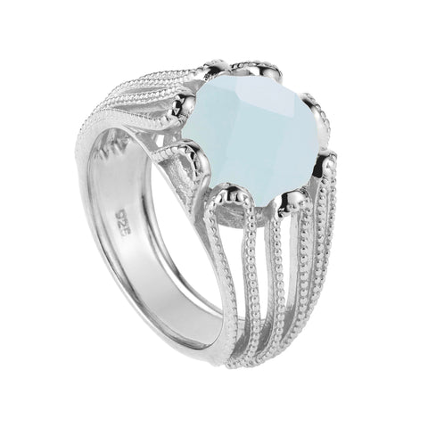silver, gemstone, ring, cocktail ring, aqua chalcedony, neola design