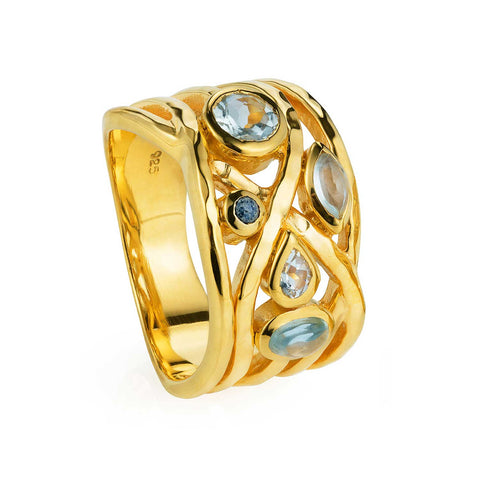 Rose Gold Cocktail Ring Blue Gemstones Liana