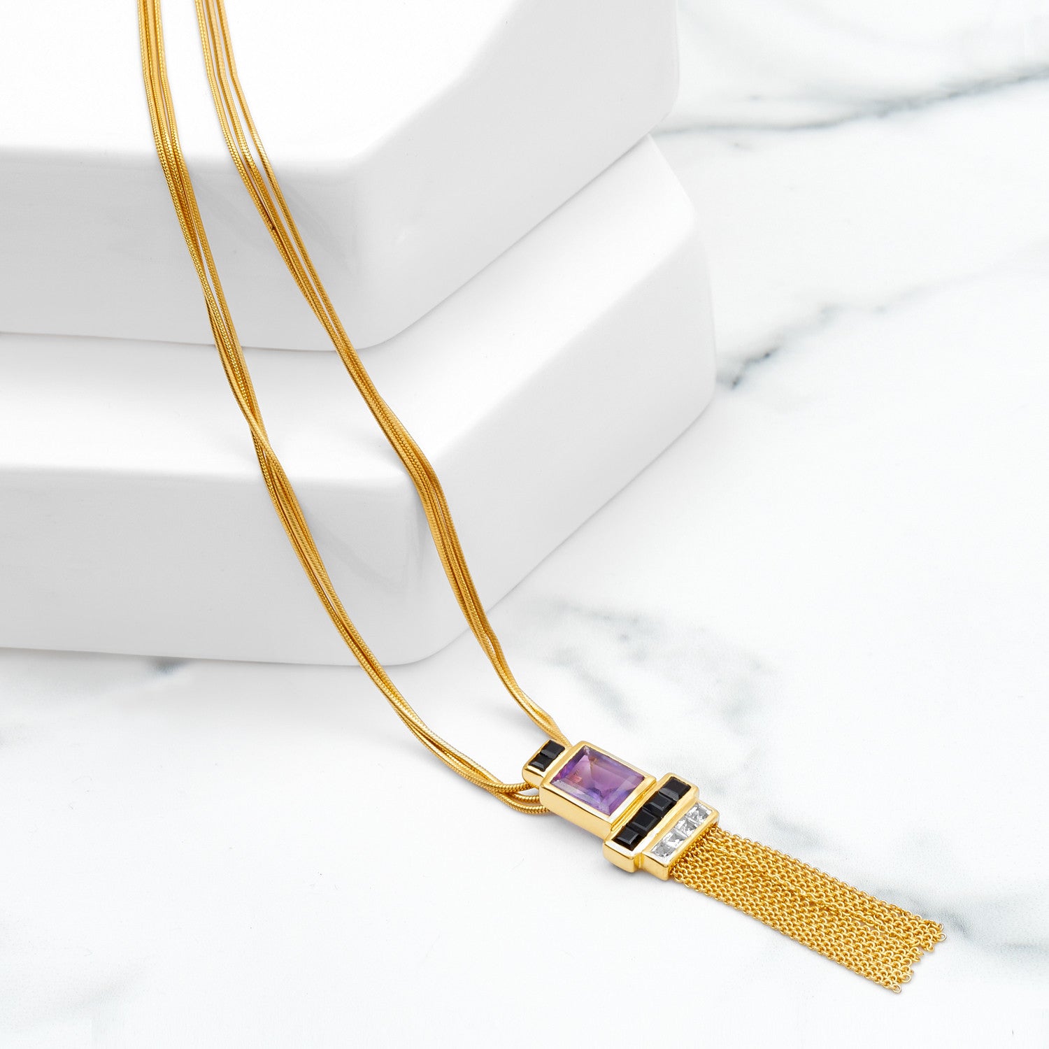 Gold Necklace, Purple Amethyst, unique design