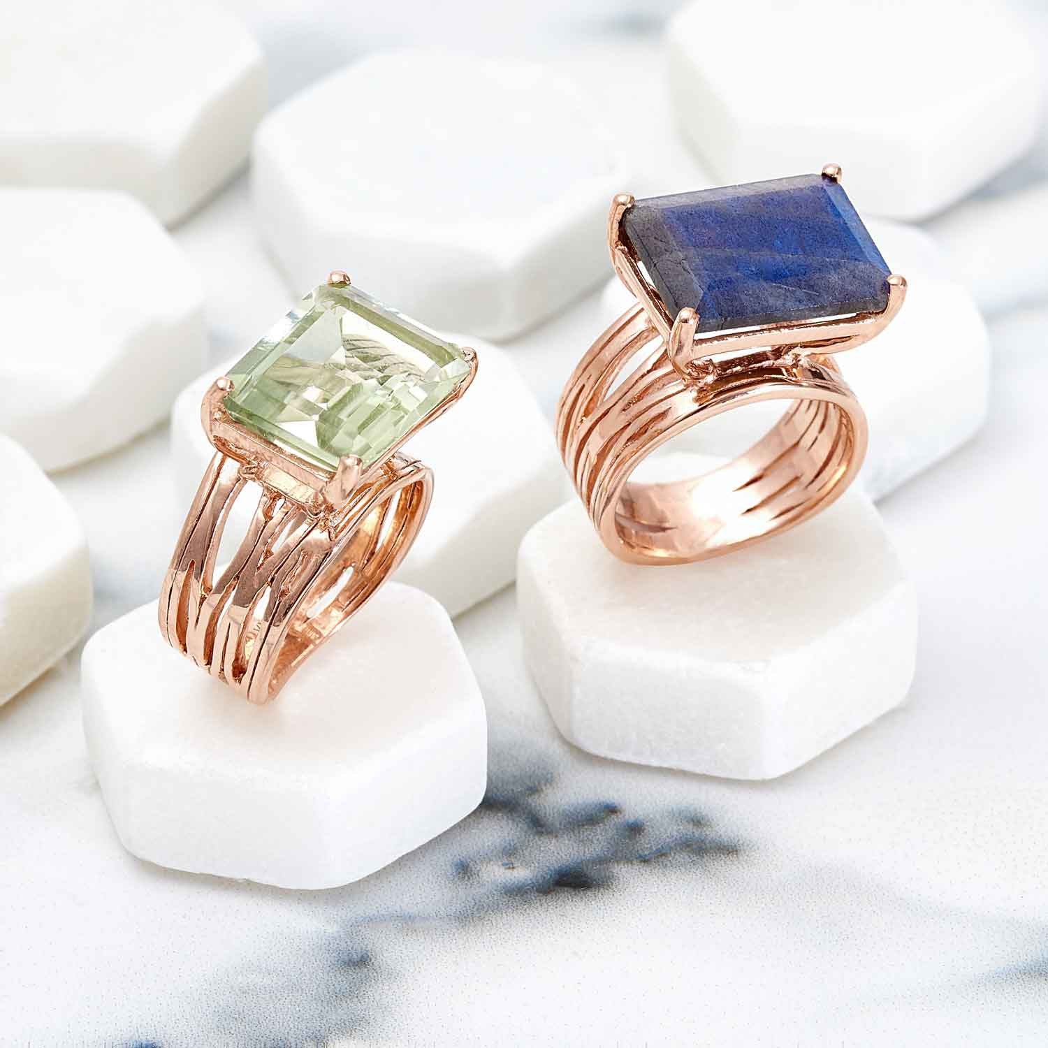 Pietra Rose Gold Cocktail Rings, gemstones, geometric, minimalist