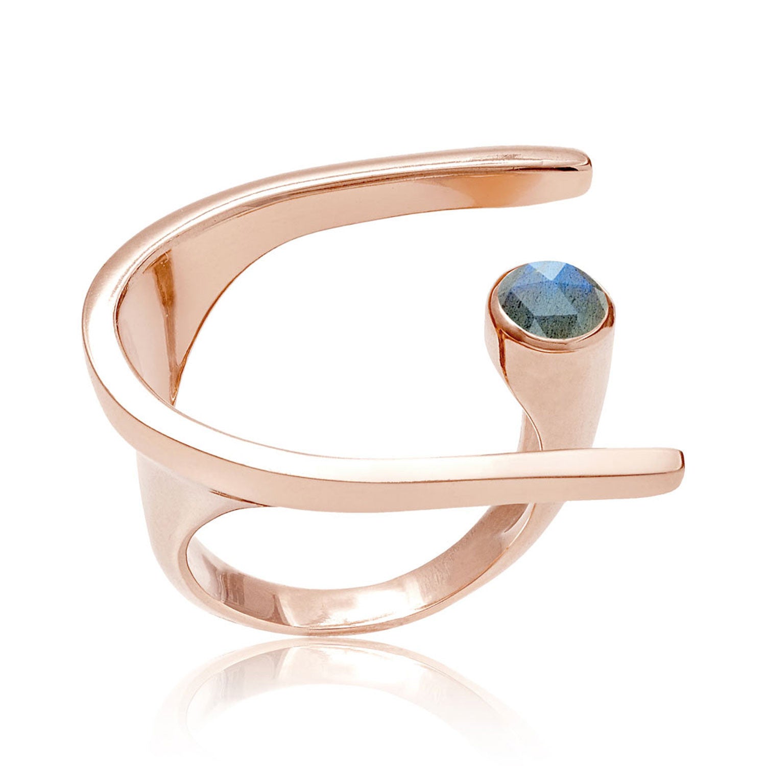 cocktail ring, statement ring, sculptured, neola design, rose goldLabradorite