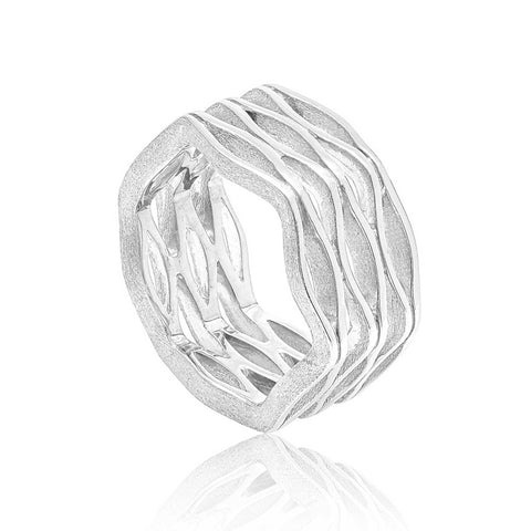 Onda Wide Sterling Silver Ring with Organic Design