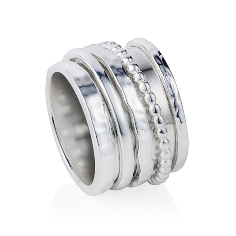 Wide Oxidised Silver Ring Onda